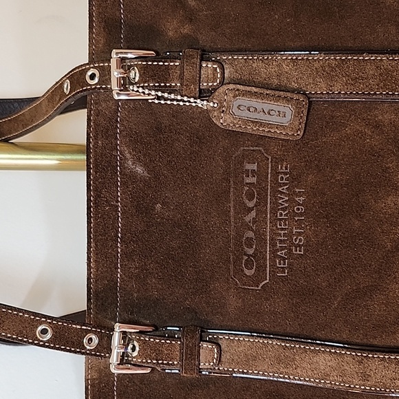 Coach Y2K Chocolate  Hampton Double Strap Suede Tote Brown Expresso Bag - Picture 6 of 16